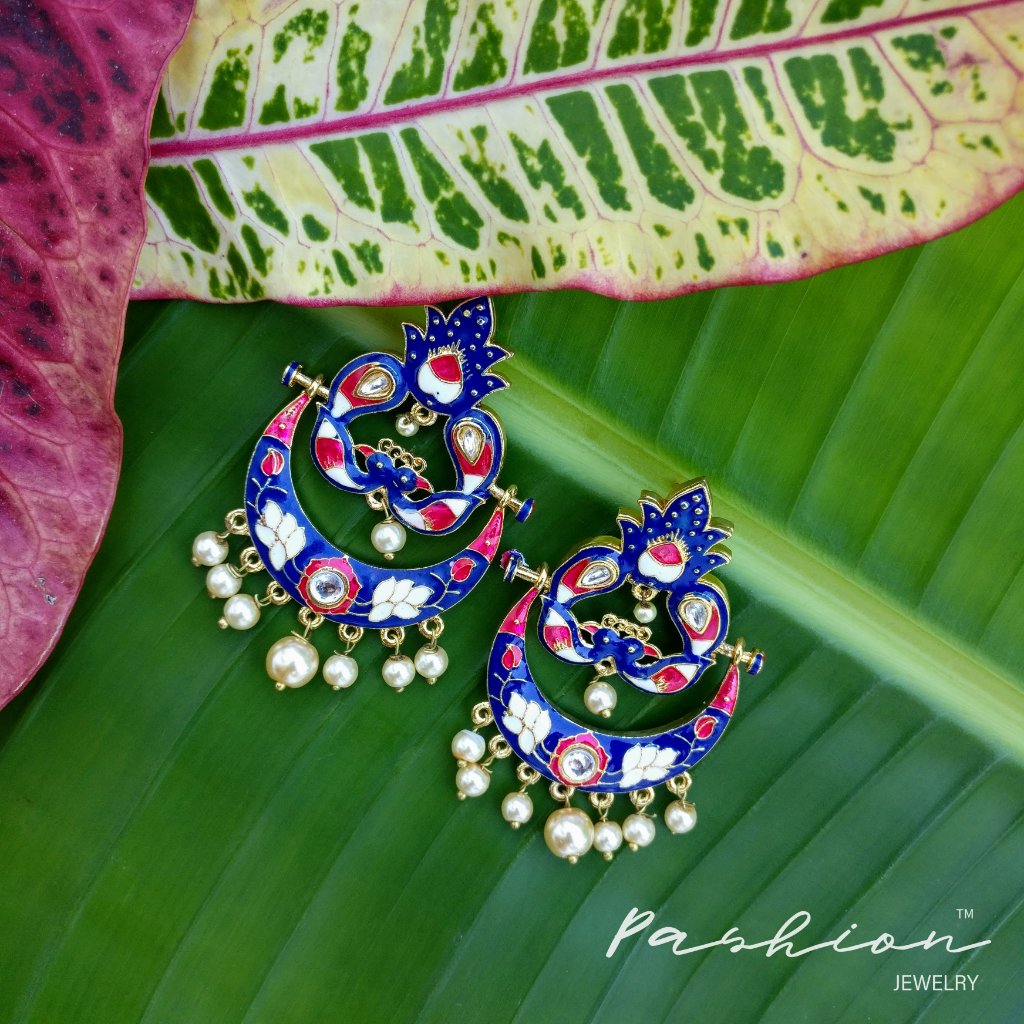 Blue/ Pink Enamel Statement Earrings